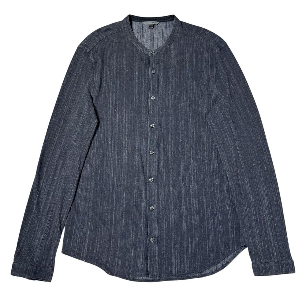 John Varvatos Mens Linen‎ Knit Cardigan Button Up Shirt XL Blue Preppy Classic